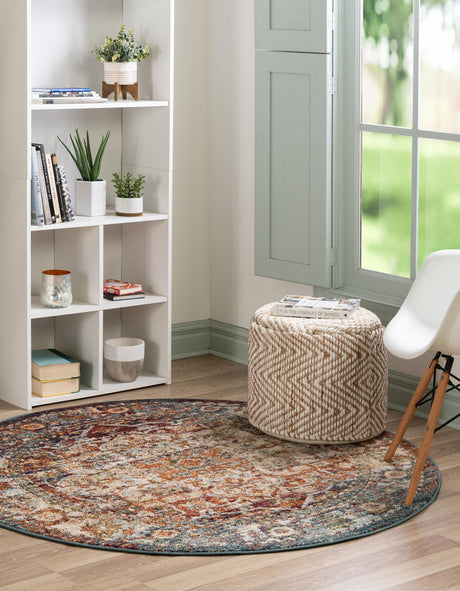 Multicolor 5' 1 x 5' 1 Isabella Round Area Rug Polypropylene & Polyester Traditional Elegant Carpet for Living Rooms, Dining, Office, Dorms for Sale at Rug Engine
