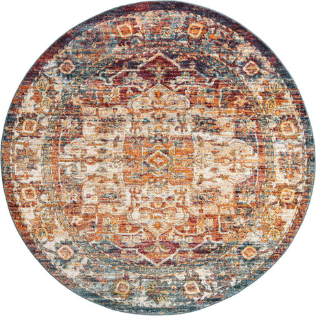 Multicolor 7' 10 x 7' 10 Isabella Round Area Rug Polypropylene & Polyester Traditional Elegant Carpet for Living Rooms, Dining, Office, Dorms for Sale at Rug Engine