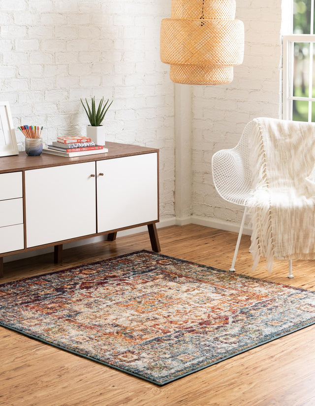 Multicolor 6' 1 x 6' 1 Isabella Square Area Rug Polypropylene & Polyester Traditional Elegant Carpet for Living Rooms, Dining, Office, Dorms for Sale at Rug Engine