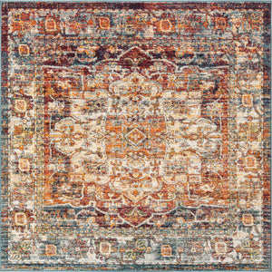 Multicolor 6' 1 x 6' 1 Isabella Square Area Rug Polypropylene & Polyester Traditional Elegant Carpet for Living Rooms, Dining, Office, Dorms for Sale at Rug Engine