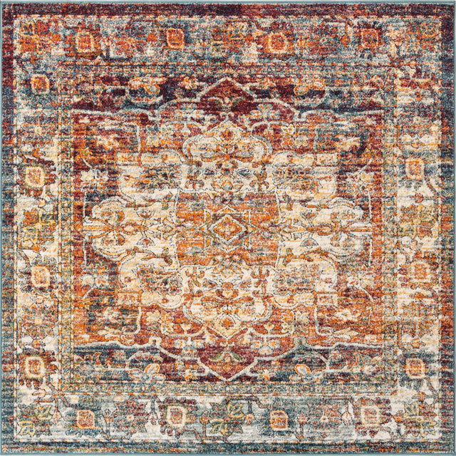 Multicolor 6' 1 x 6' 1 Isabella Square Area Rug Polypropylene & Polyester Traditional Elegant Carpet for Living Rooms, Dining, Office, Dorms for Sale at Rug Engine