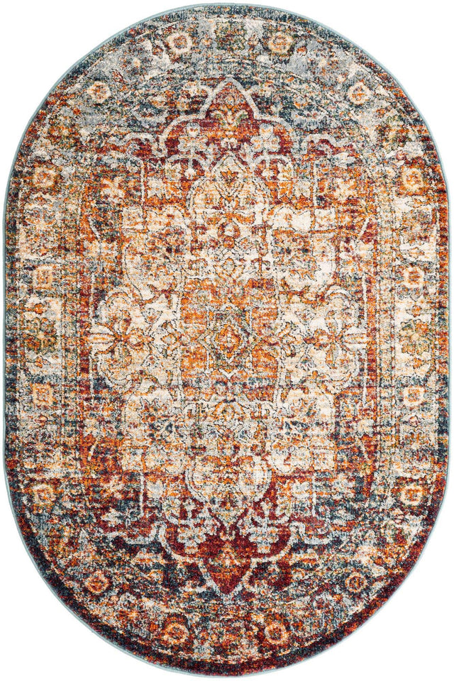 Multicolor 4' 1 x 6' 1 Isabella Oval Area Rug Polypropylene & Polyester Traditional Elegant Carpet for Living Rooms, Dining, Office, Dorms for Sale at Rug Engine