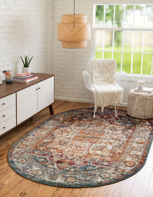 Multicolor 6' 1 x 9' Isabella Oval Area Rug Polypropylene & Polyester Traditional Elegant Carpet for Living Rooms, Dining, Office, Dorms for Sale at Rug Engine