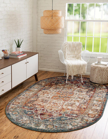 Multicolor 6' 1 x 9' Isabella Oval Area Rug Polypropylene & Polyester Traditional Elegant Carpet for Living Rooms, Dining, Office, Dorms for Sale at Rug Engine