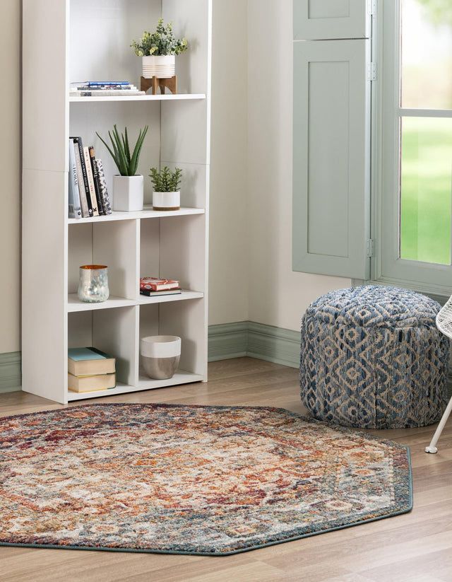 Multicolor 6' 1 x 6' 1 Isabella Octagon Area Rug Polypropylene & Polyester Traditional Elegant Carpet for Living Rooms, Dining, Office, Dorms for Sale at Rug Engine