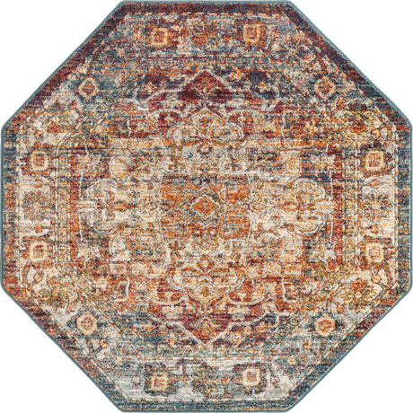 Multicolor 5' 1 x 5' 1 Isabella Octagon Area Rug Polypropylene & Polyester Traditional Elegant Carpet for Living Rooms, Dining, Office, Dorms for Sale at Rug Engine