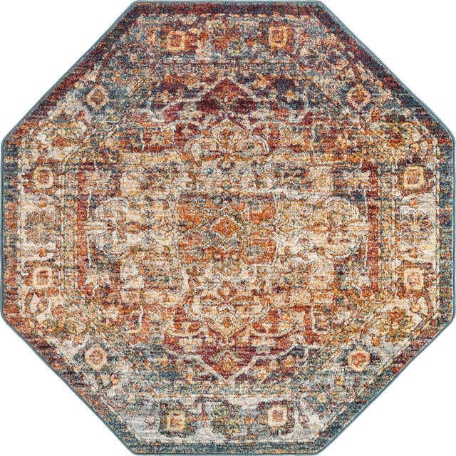 Multicolor 5' 1 x 5' 1 Isabella Octagon Area Rug Polypropylene & Polyester Traditional Elegant Carpet for Living Rooms, Dining, Office, Dorms for Sale at Rug Engine