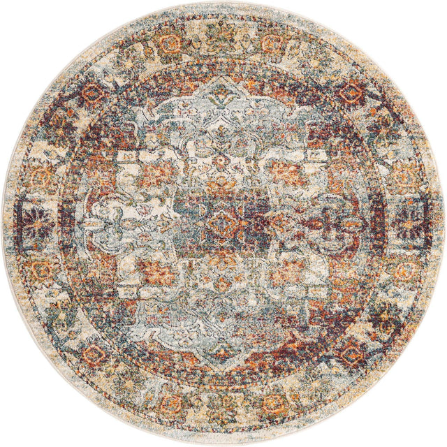 Ivory 5' 1 x 5' 1 Isabella Round Area Rug Polypropylene & Polyester Traditional Elegant Carpet for Living Rooms, Dining, Office, Dorms for Sale at Rug Engine