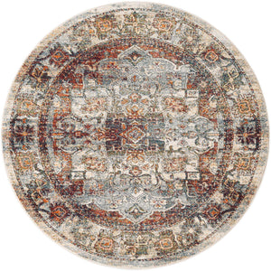 Ivory 6' 1 x 6' 1 Isabella Round Area Rug Polypropylene & Polyester Traditional Elegant Carpet for Living Rooms, Dining, Office, Dorms for Sale at Rug Engine