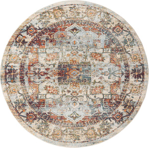 Ivory 7' 10 x 7' 10 Isabella Round Area Rug Polypropylene & Polyester Traditional Elegant Carpet for Living Rooms, Dining, Office, Dorms for Sale at Rug Engine