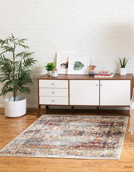 Ivory 7' 1 x 7' 1 Isabella Square Area Rug Polypropylene & Polyester Traditional Elegant Carpet for Living Rooms, Dining, Office, Dorms for Sale at Rug Engine