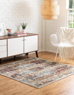 Ivory 7' 1 x 7' 1 Isabella Square Area Rug Polypropylene & Polyester Traditional Elegant Carpet for Living Rooms, Dining, Office, Dorms for Sale at Rug Engine