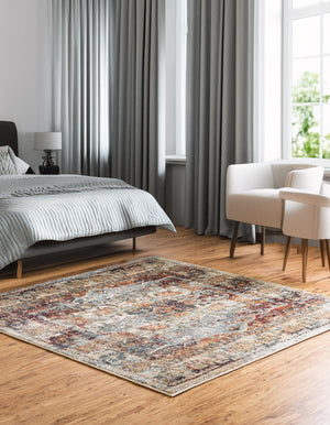 Ivory 7' 1 x 7' 1 Isabella Square Area Rug Polypropylene & Polyester Traditional Elegant Carpet for Living Rooms, Dining, Office, Dorms for Sale at Rug Engine