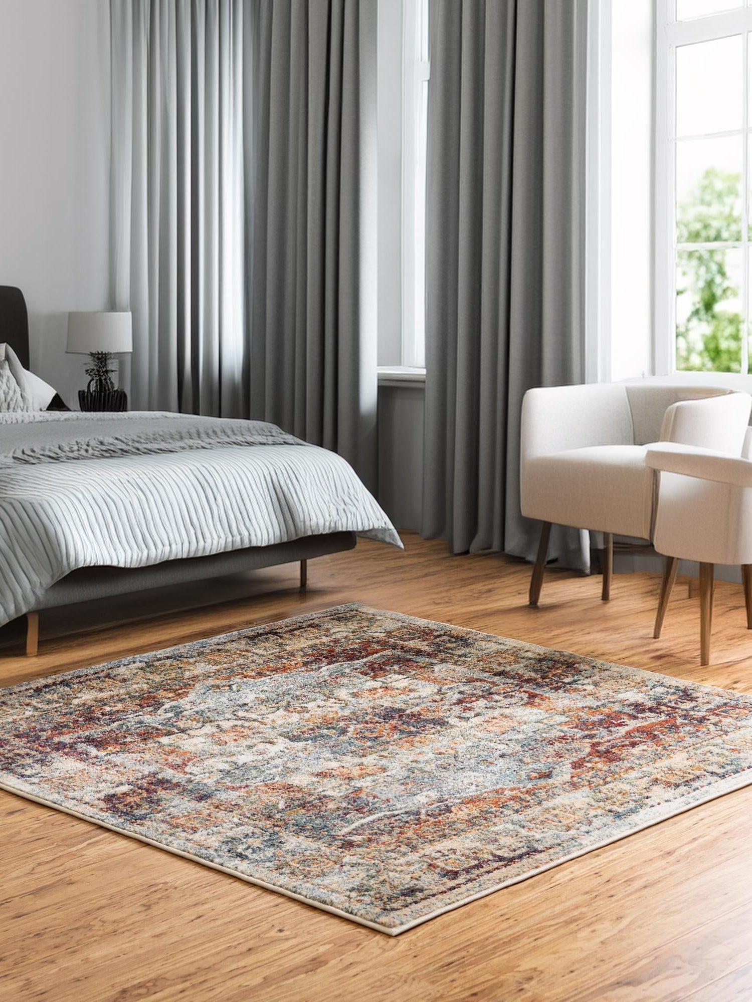 Ivory 4' 1 x 4' 1 Isabella Square Area Rug Polypropylene & Polyester Traditional Elegant Carpet for Living Rooms, Dining, Office, Dorms for Sale at Rug Engine