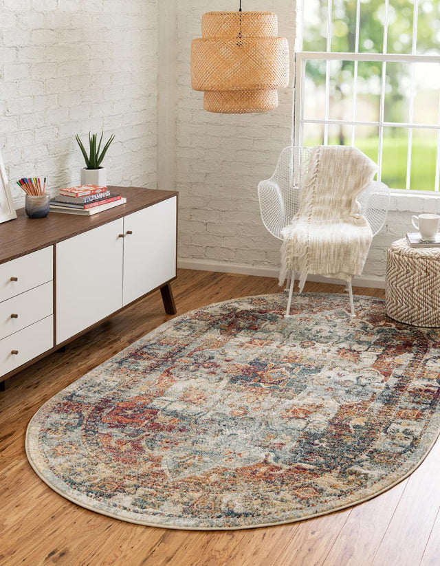 Ivory 6' 1 x 9' Isabella Oval Area Rug Polypropylene & Polyester Traditional Elegant Carpet for Living Rooms, Dining, Office, Dorms for Sale at Rug Engine