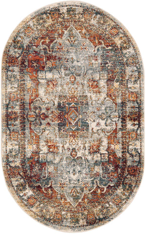 Ivory 5' 1 x 8' Isabella Oval Area Rug Polypropylene & Polyester Traditional Elegant Carpet for Living Rooms, Dining, Office, Dorms for Sale at Rug Engine