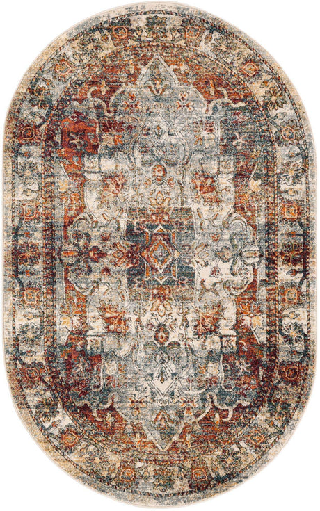 Ivory 5' 1 x 8' Isabella Oval Area Rug Polypropylene & Polyester Traditional Elegant Carpet for Living Rooms, Dining, Office, Dorms for Sale at Rug Engine