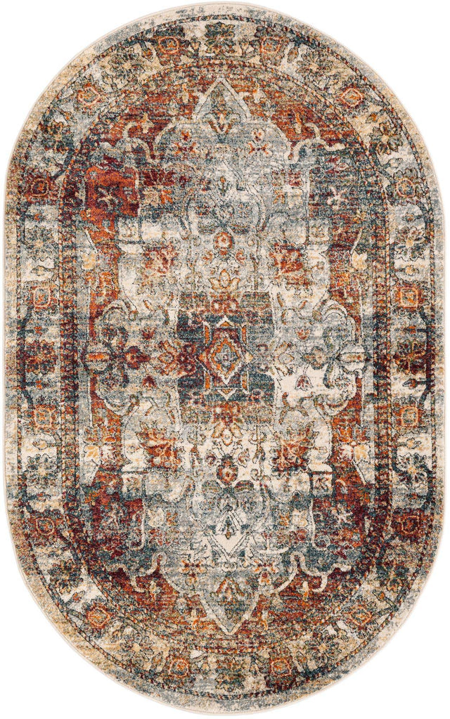 Ivory 5' 1 x 8' Isabella Oval Area Rug Polypropylene & Polyester Traditional Elegant Carpet for Living Rooms, Dining, Office, Dorms for Sale at Rug Engine