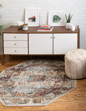 Ivory 6' 1 x 6' 1 Isabella Octagon Area Rug Polypropylene & Polyester Traditional Elegant Carpet for Living Rooms, Dining, Office, Dorms for Sale at Rug Engine