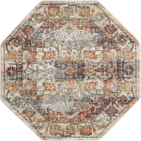 Ivory 5' 1 x 5' 1 Isabella Octagon Area Rug Polypropylene & Polyester Traditional Elegant Carpet for Living Rooms, Dining, Office, Dorms for Sale at Rug Engine