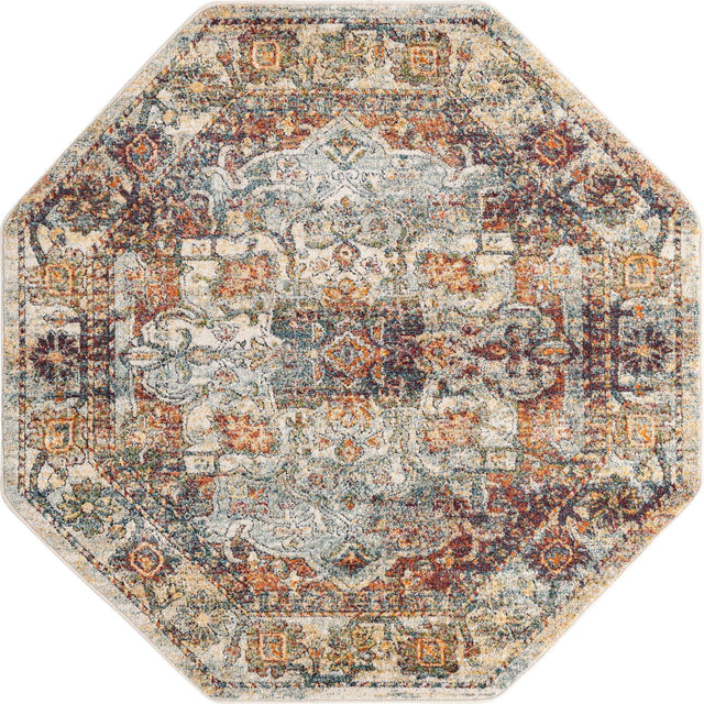 Ivory 5' 1 x 5' 1 Isabella Octagon Area Rug Polypropylene & Polyester Traditional Elegant Carpet for Living Rooms, Dining, Office, Dorms for Sale at Rug Engine