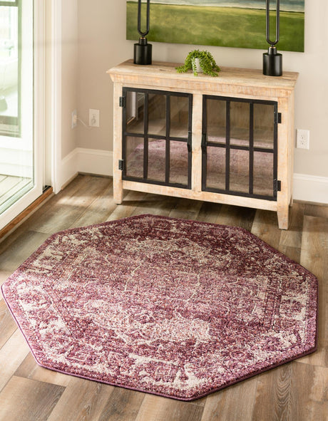 Purple 7' 10 x 7' 10 Isabella Octagon Area Rug Polypropylene & Polyester Traditional Elegant Carpet for Living Rooms, Dining, Office, Dorms for Sale at Rug Engine