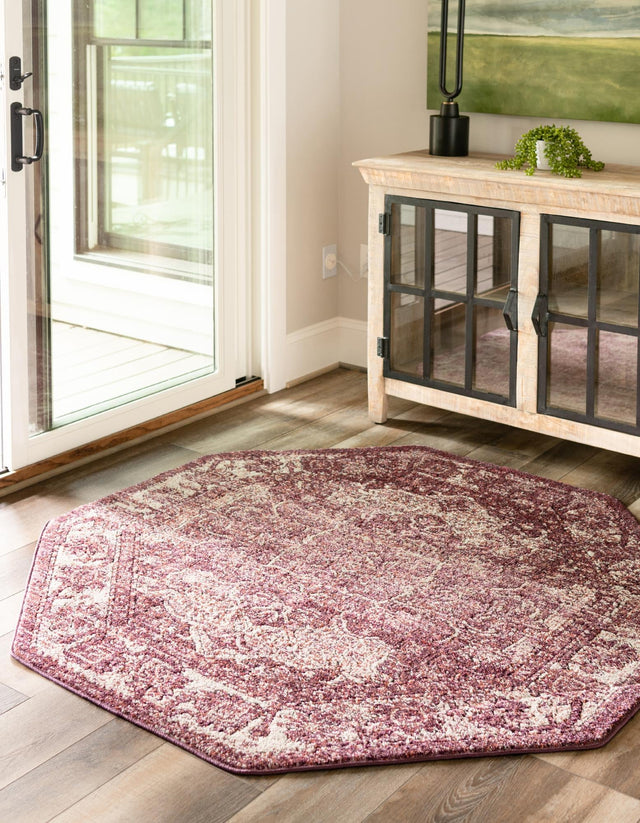 Purple 7' 10 x 7' 10 Isabella Octagon Area Rug Polypropylene & Polyester Traditional Elegant Carpet for Living Rooms, Dining, Office, Dorms for Sale at Rug Engine