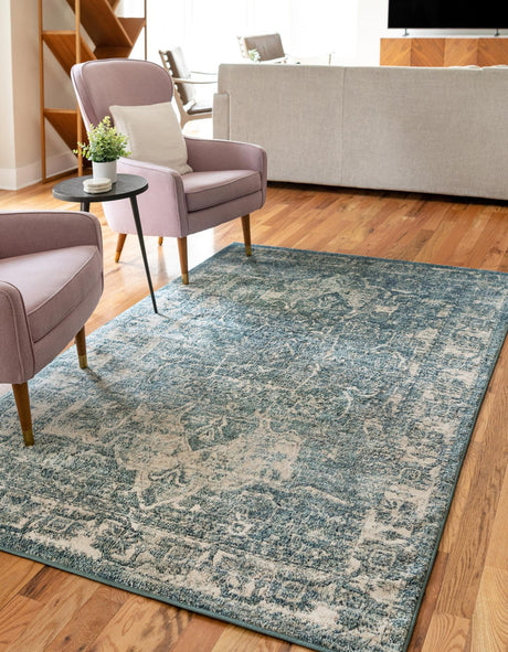 Blue 10' x 14' Isabella Rectangle Area Rug Polypropylene & Polyester Traditional Elegant Carpet for Living Rooms, Dining, Office, Dorms for Sale at Rug Engine