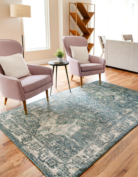 Blue 10' x 14' Isabella Rectangle Area Rug Polypropylene & Polyester Traditional Elegant Carpet for Living Rooms, Dining, Office, Dorms for Sale at Rug Engine
