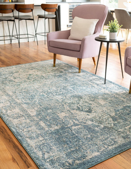 Blue 10' x 14' Isabella Rectangle Area Rug Polypropylene & Polyester Traditional Elegant Carpet for Living Rooms, Dining, Office, Dorms for Sale at Rug Engine