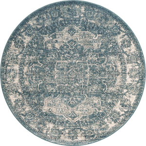 Blue 5' x 5' Isabella Round Area Rug Polypropylene & Polyester Traditional Elegant Carpet for Living Rooms, Dining, Office, Dorms for Sale at Rug Engine