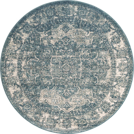 Blue 5' x 5' Isabella Round Area Rug Polypropylene & Polyester Traditional Elegant Carpet for Living Rooms, Dining, Office, Dorms for Sale at Rug Engine
