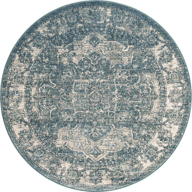 Blue 5' x 5' Isabella Round Area Rug Polypropylene & Polyester Traditional Elegant Carpet for Living Rooms, Dining, Office, Dorms for Sale at Rug Engine