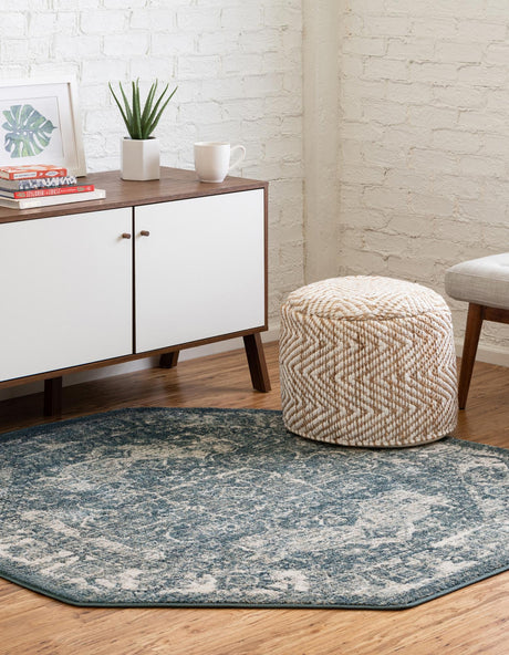 Blue 7' 10 x 7' 10 Isabella Octagon Area Rug Polypropylene & Polyester Traditional Elegant Carpet for Living Rooms, Dining, Office, Dorms for Sale at Rug Engine