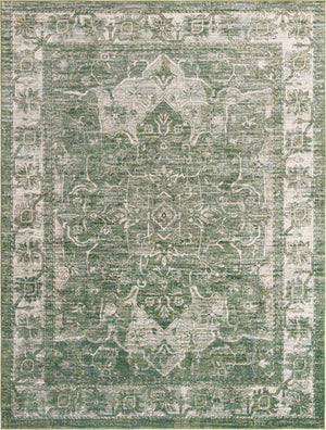 Green 9' x 12' Isabella Rectangle Area Rug Polypropylene & Polyester Traditional Elegant Carpet for Living Rooms, Dining, Office, Dorms for Sale at Rug Engine