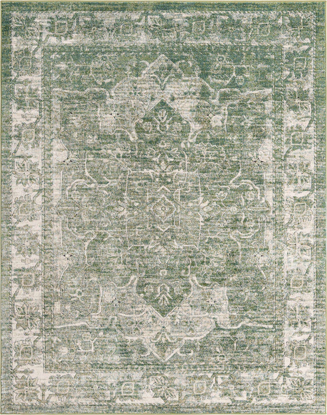 Green 7' 10 x 10' Isabella Rectangle Area Rug Polypropylene & Polyester Traditional Elegant Carpet for Living Rooms, Dining, Office, Dorms for Sale at Rug Engine