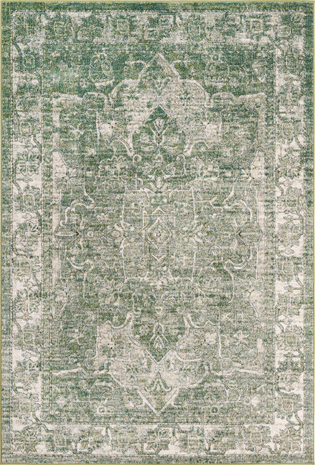 Green 6' 1 x 9' Isabella Rectangle Area Rug Polypropylene & Polyester Traditional Elegant Carpet for Living Rooms, Dining, Office, Dorms for Sale at Rug Engine