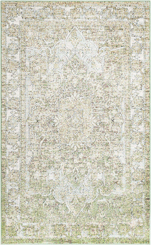Green 5' 1 x 8' Isabella Rectangle Area Rug Polypropylene & Polyester Traditional Elegant Carpet for Living Rooms, Dining, Office, Dorms for Sale at Rug Engine