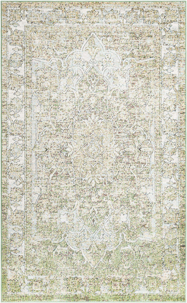 Green 5' 1 x 8' Isabella Rectangle Area Rug Polypropylene & Polyester Traditional Elegant Carpet for Living Rooms, Dining, Office, Dorms for Sale at Rug Engine
