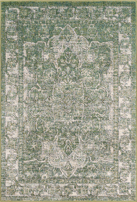 Green 4' 1 x 6' 1 Isabella Rectangle Area Rug Polypropylene & Polyester Traditional Elegant Carpet for Living Rooms, Dining, Office, Dorms for Sale at Rug Engine