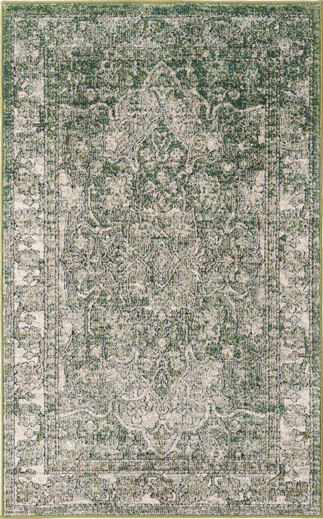 Green 3' 3 x 5' 3 Isabella Rectangle Area Rug Polypropylene & Polyester Traditional Elegant Carpet for Living Rooms, Dining, Office, Dorms for Sale at Rug Engine