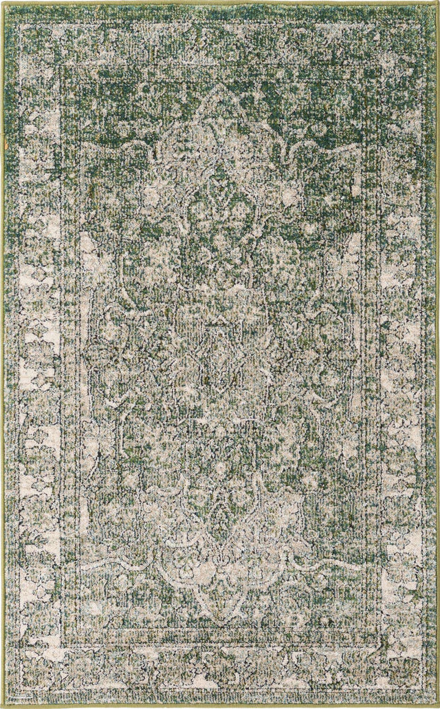Green 3' 3 x 5' 3 Isabella Rectangle Area Rug Polypropylene & Polyester Traditional Elegant Carpet for Living Rooms, Dining, Office, Dorms for Sale at Rug Engine