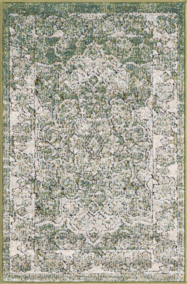 Green 2' x 3' 1 Isabella Rectangle Area Rug Polypropylene & Polyester Traditional Elegant Carpet for Living Rooms, Dining, Office, Dorms for Sale at Rug Engine