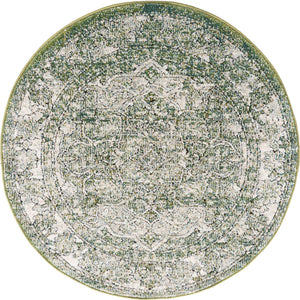 Green 3' 3 x 3' 3 Isabella Round Area Rug Polypropylene & Polyester Traditional Elegant Carpet for Living Rooms, Dining, Office, Dorms for Sale at Rug Engine
