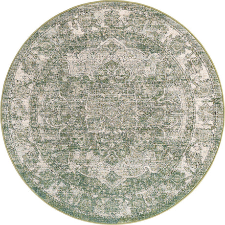 Green 5' 1 x 5' 1 Isabella Round Area Rug Polypropylene & Polyester Traditional Elegant Carpet for Living Rooms, Dining, Office, Dorms for Sale at Rug Engine