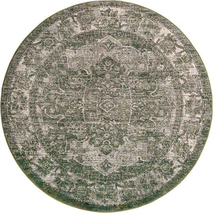 Green 6' 1 x 6' 1 Isabella Round Area Rug Polypropylene & Polyester Traditional Elegant Carpet for Living Rooms, Dining, Office, Dorms for Sale at Rug Engine