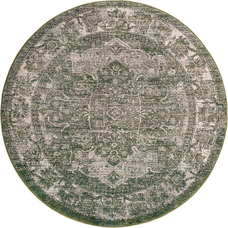 Green 6' 1 x 6' 1 Isabella Round Area Rug Polypropylene & Polyester Traditional Elegant Carpet for Living Rooms, Dining, Office, Dorms for Sale at Rug Engine