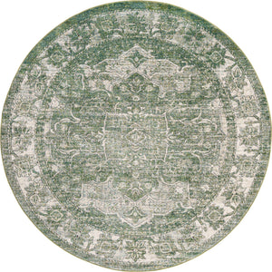 Green 7' 10 x 7' 10 Isabella Round Area Rug Polypropylene & Polyester Traditional Elegant Carpet for Living Rooms, Dining, Office, Dorms for Sale at Rug Engine