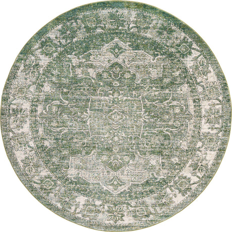 Green 7' 10 x 7' 10 Isabella Round Area Rug Polypropylene & Polyester Traditional Elegant Carpet for Living Rooms, Dining, Office, Dorms for Sale at Rug Engine
