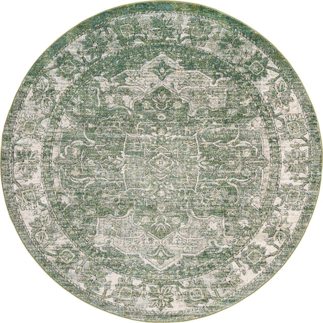 Green 7' 10 x 7' 10 Isabella Round Area Rug Polypropylene & Polyester Traditional Elegant Carpet for Living Rooms, Dining, Office, Dorms for Sale at Rug Engine